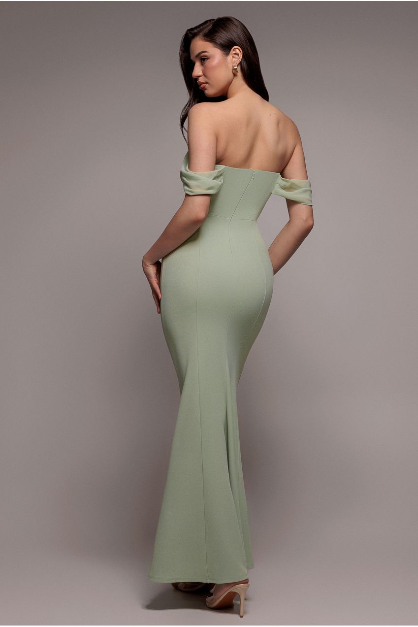Bardot Scuba & Chiffon Cowl Maxi Dress - Sage Green DR4438QZ