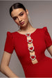 Diamante Embellished Heart Brooch Scuba Maxi Dress - Red by Goddiva