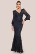 Goddiva Embroidered Lace Scalloped Edge Maxi Dress - Black