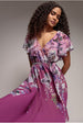 Flutter Sleeve A-Line Chiffon Floral Printed Midi Dress - Magenta by Goddiva