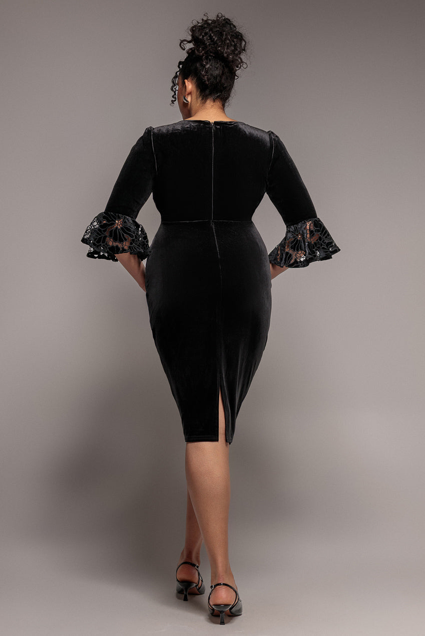 Crochet Velvet Wrap Midi Dress - Black DR4483PLUS