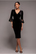 Crochet Velvet Wrap Midi Dress - Black by Goddiva