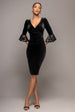 Crochet Velvet Wrap Midi Dress - Black by Goddiva