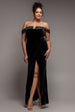 Off Shoulder Hotfix Diamante Wing Velvet Maxi Dress - Black by Goddiva Plus