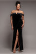 Off Shoulder Hotfix Diamante Wing Velvet Maxi Dress - Black by Goddiva Plus