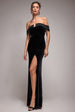 Off Shoulder Hotfix Diamante Wing Velvet Maxi Dress - Black by Goddiva