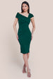 Goddiva Scuba Crepe Pleated Drop Shoulder Midi Dress - Emerald Green