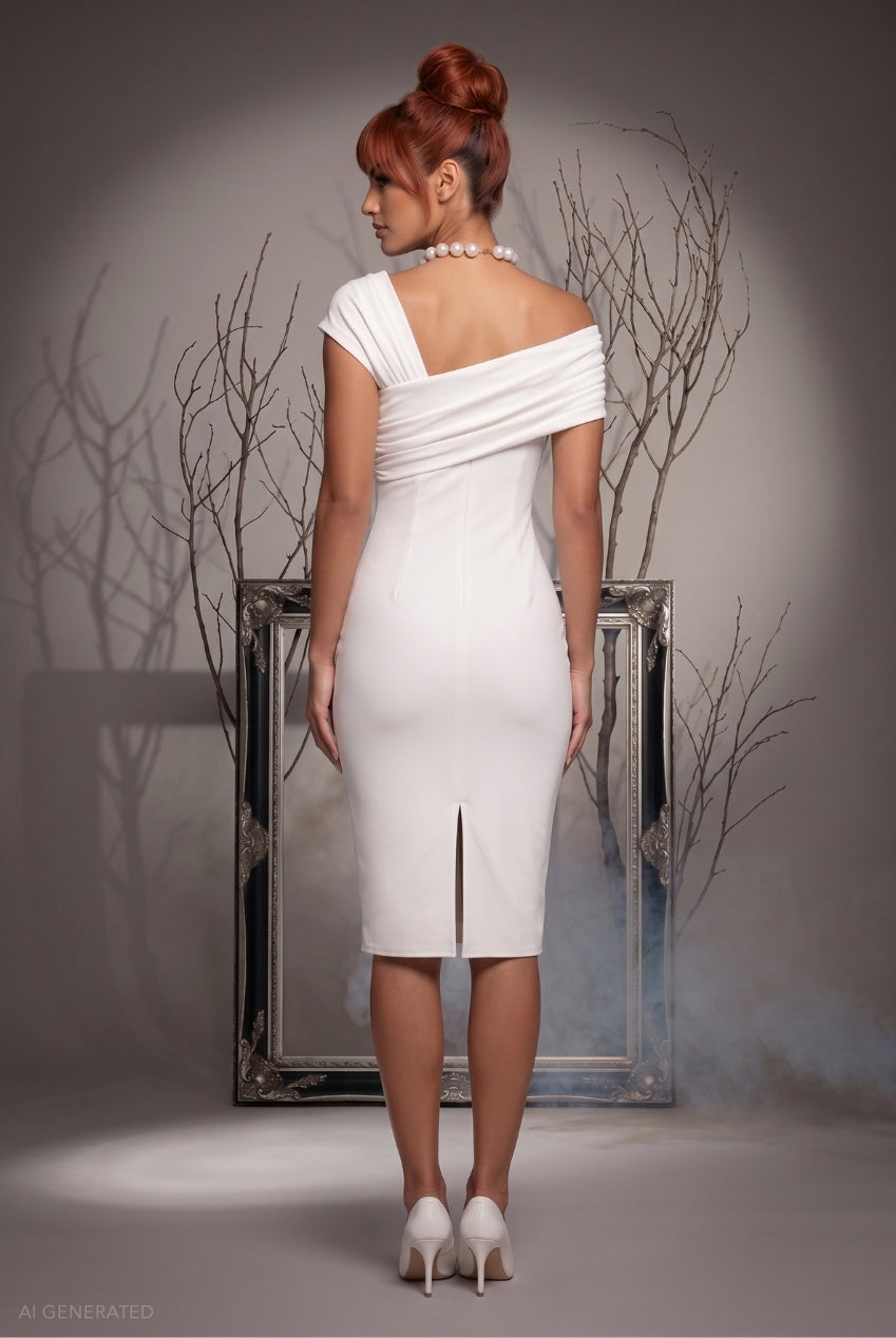 One Shoulder Bodycon Midi Stone Age Sweetheart Halloween Costume - White DR4490-HAL