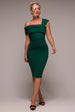 Scuba Crepe Pleated Drop Shoulder Midi Dress - Emerald Green by Goddiva