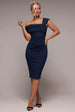 Scuba Crepe Pleated Drop Shoulder Midi Dress - Navy Blue by Goddiva
