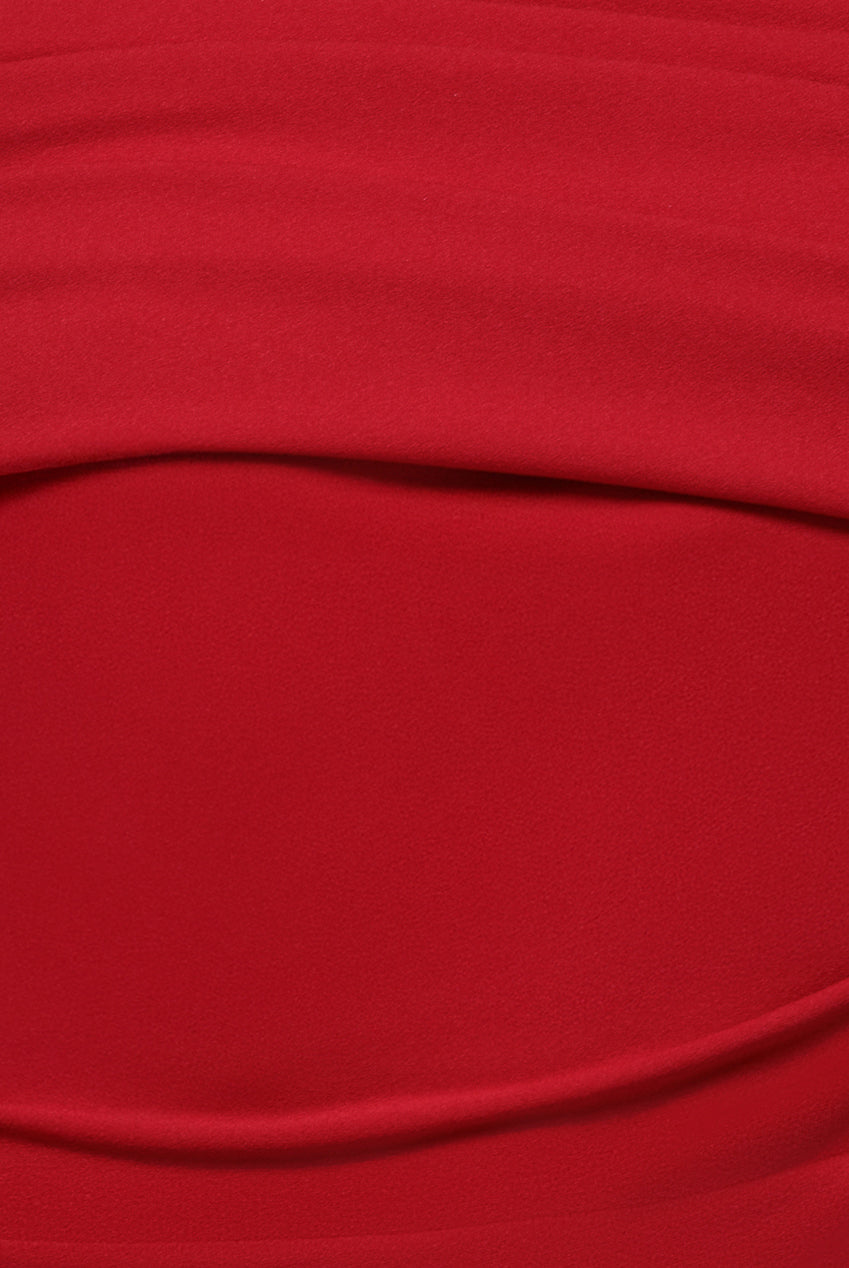 Scuba Crepe Pleated Drop Shoulder Midi Dress - Red DR4490