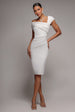 Scuba Crepe Pleated Drop Shoulder Midi Dress - White by Goddiva