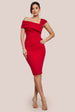 Goddiva Scuba Crepe Pleated Drop Shoulder Midi Dress - Red