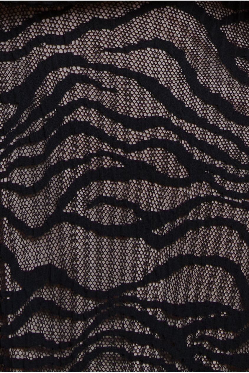 Geo Wave Flare Skirt Long Sleeve Maxi Dress - Black DR4491M