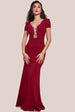 Goddiva Diamante Embellished Bow Scuba Crepe Maxi Dress - Wine