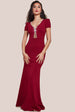 Goddiva Diamante Embellished Bow Scuba Crepe Maxi Dress - Wine