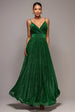 Sleeveless Pleated A Line Lurex Maxi Dress - Emerald Green by Goddiva