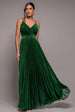 Sleeveless Pleated A Line Lurex Maxi Dress - Emerald Green by Goddiva