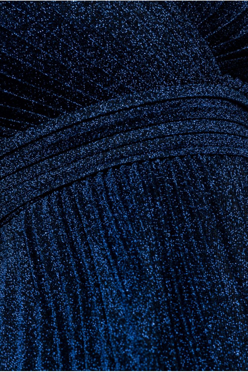 Sleeveless Pleated A Line Lurex Maxi Dress - Navy Blue DR4494