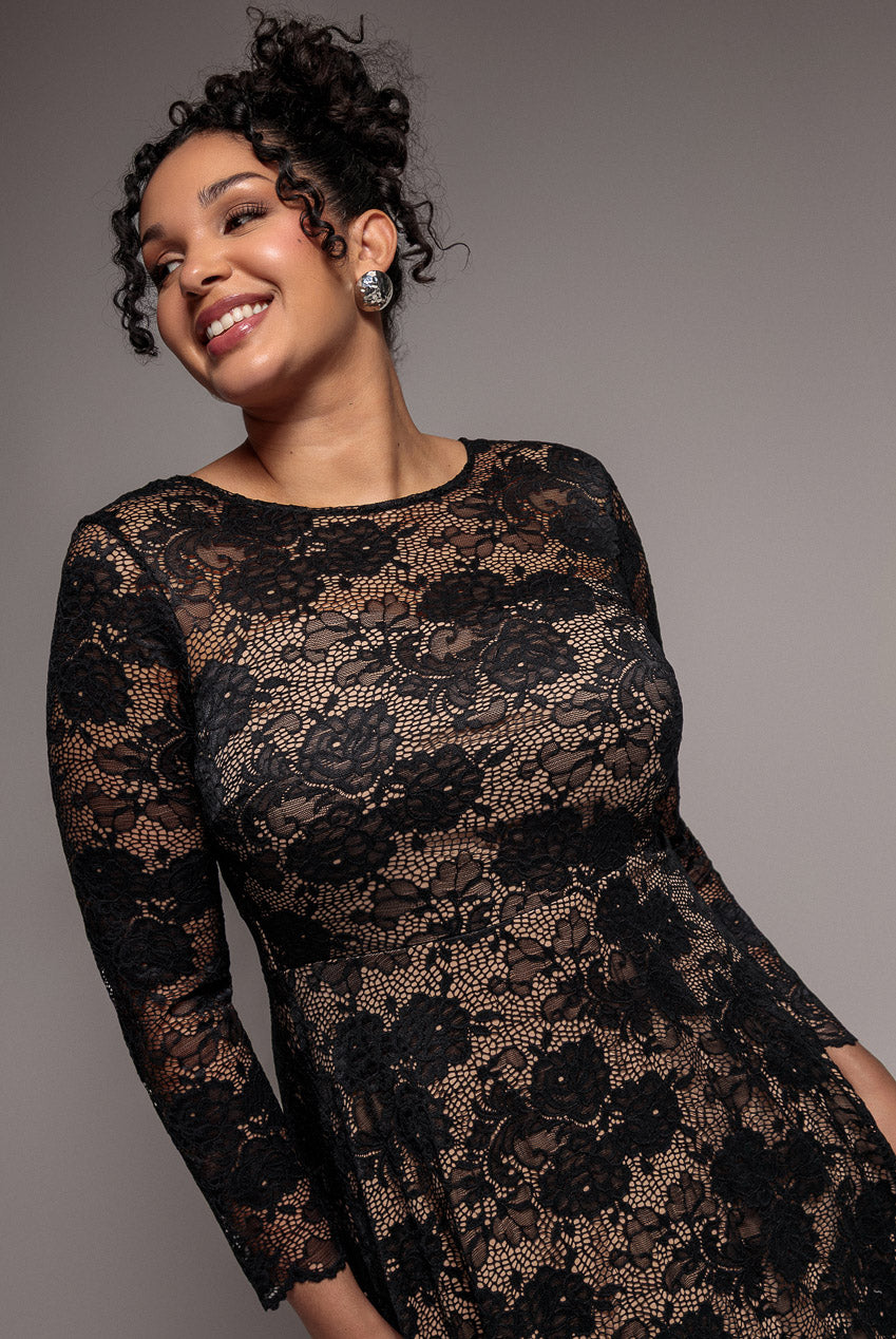 Scalloped Lace A-Line Maxi Dress - Black DR4496PLUS