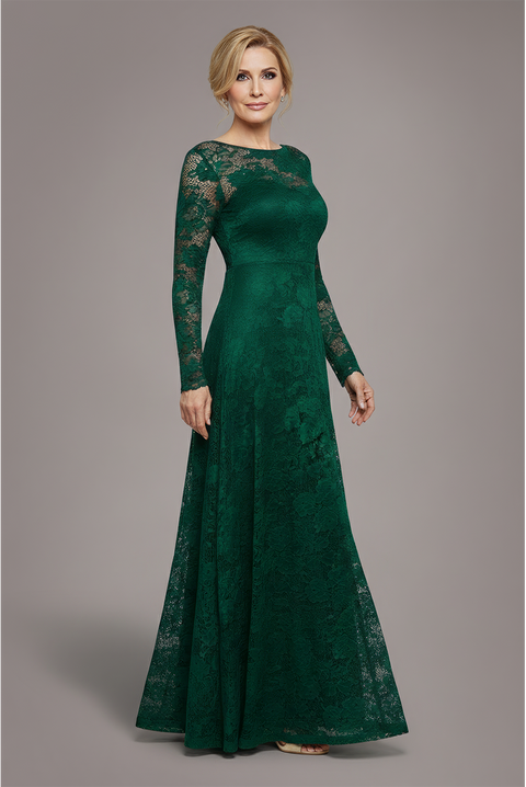 Scalloped Lace A-Line Maxi Dress - Emerald Green by Goddiva