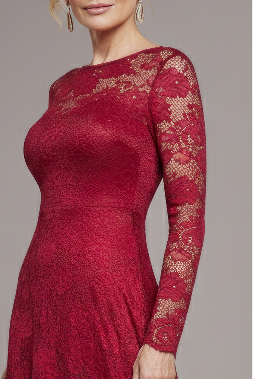 Scalloped Lace A-Line Maxi Dress - Wine DR4496M