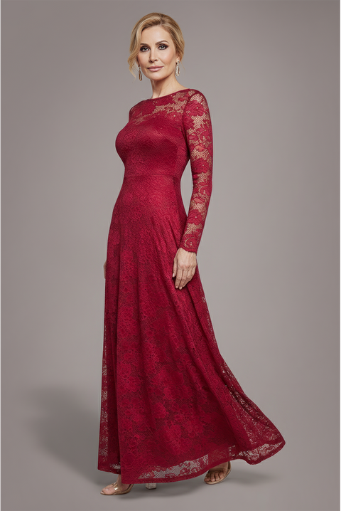 Scalloped Lace A-Line Maxi Dress - Wine by Goddiva
