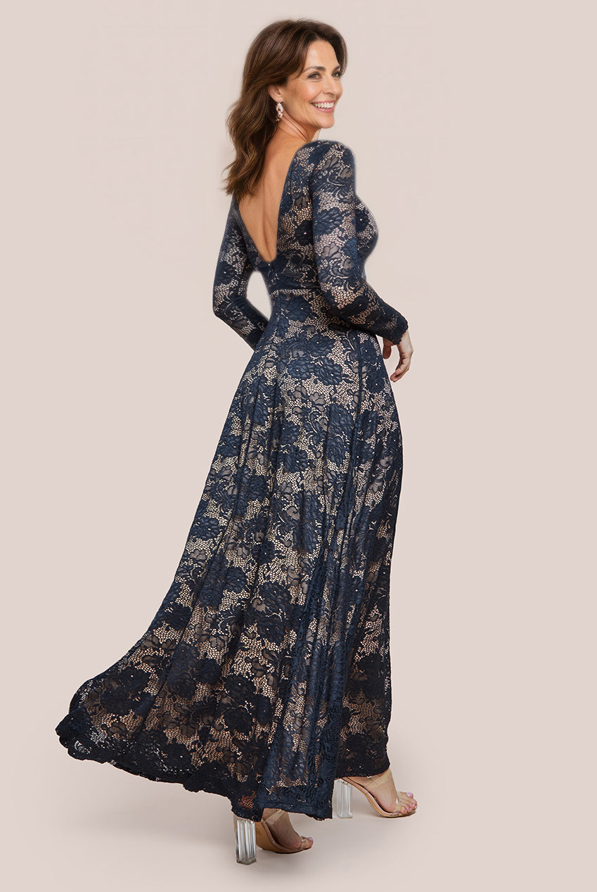 Scalloped Lace A-Line Maxi Dress - Black DR4496M
