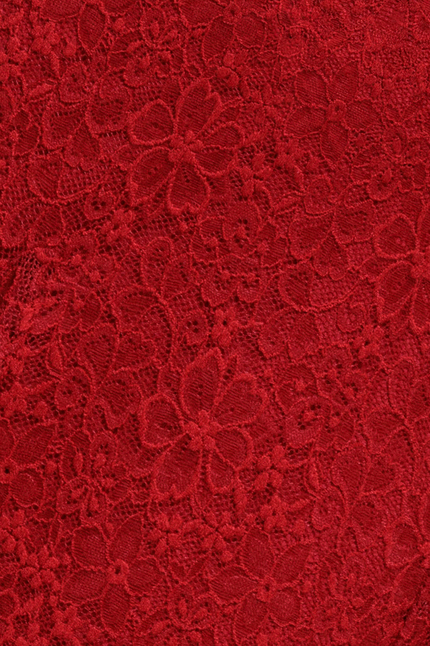 Flutter Sleeve Lace A-Line Midi Dress - Red DR4498