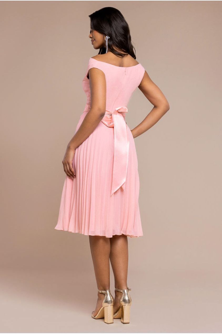 Cowl Neck Pleated A-Line Chiffon Midi Dress - Blush Pink | Goddiva Cowl Neck Pleated A-Line Chiffon Midi Dress - Blush Pink | Goddiva