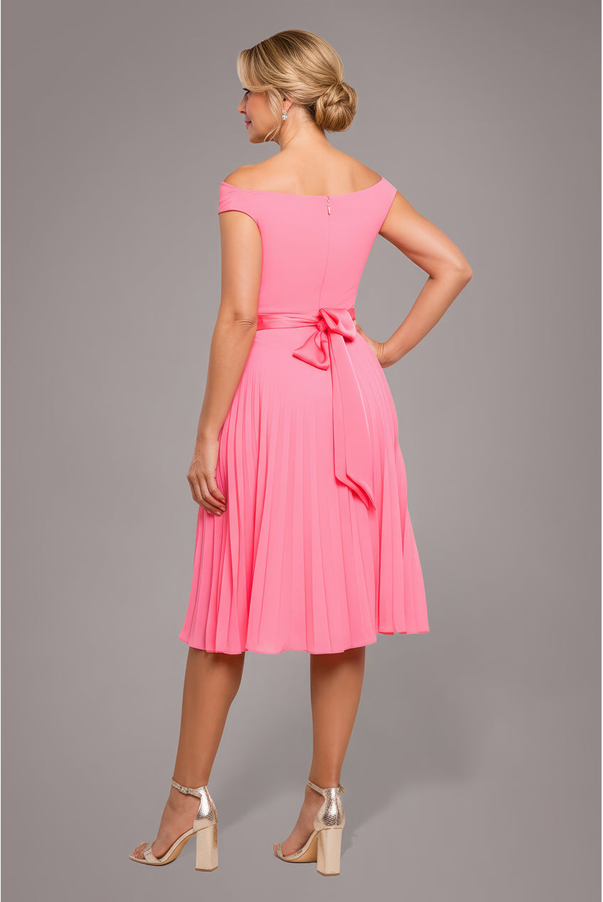 Cowl Neck Pleated A-Line Chiffon Midi Dress - Coral DR4501M