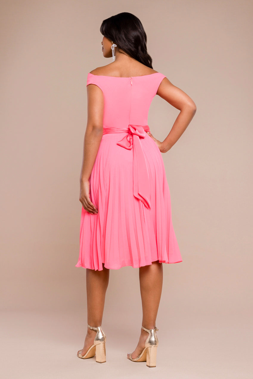 Cowl Neck Pleated A-Line Chiffon Midi Dress - Coral DR4501