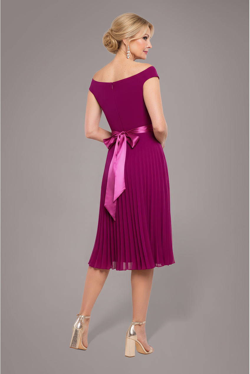 Cowl Neck Pleated A-Line Chiffon Midi Dress - Magenta DR4501M