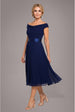Cowl Neck Pleated A-Line Chiffon Midi Dress - Navy Blue by Goddiva