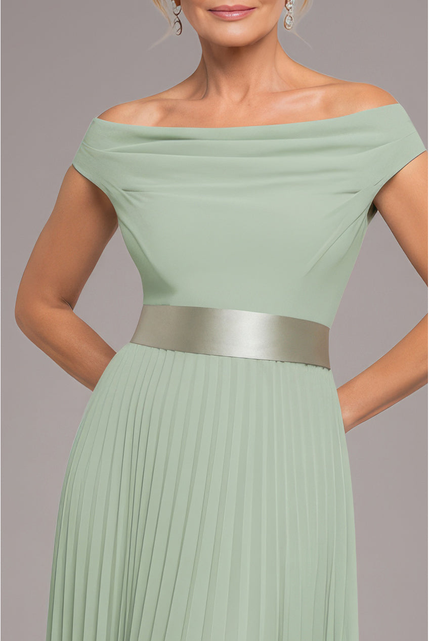 Cowl Neck Pleated A-Line Chiffon Midi Dress - Sage Green DR4501M