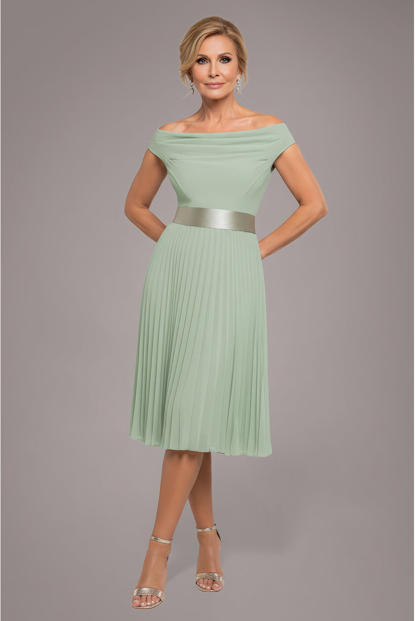 Cowl Neck Pleated A-Line Chiffon Midi Dress - Sage Green DR4501M