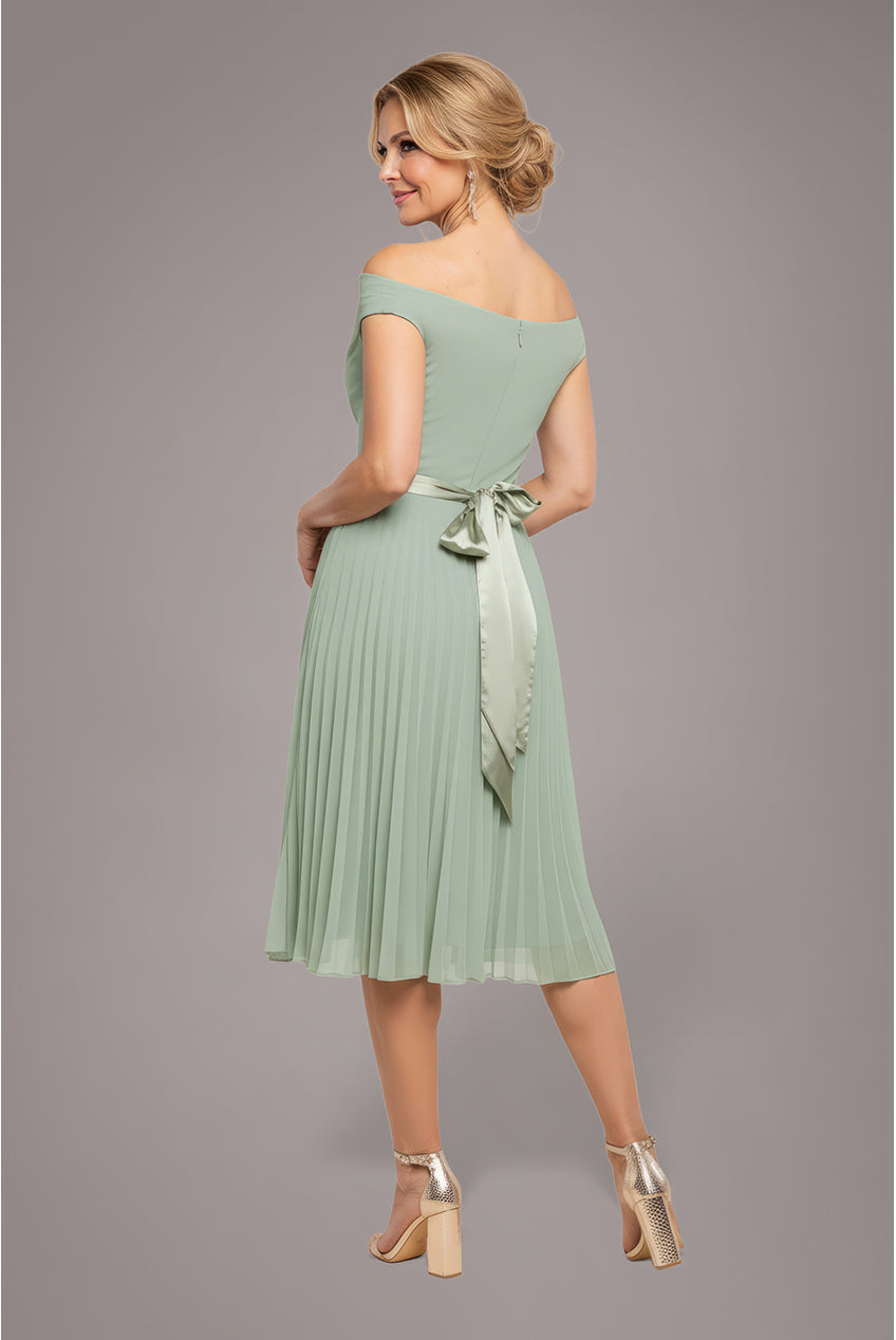 Cowl Neck Pleated A-Line Chiffon Midi Dress - Sage Green DR4501M