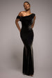 Cowl One Shoulder Velvet Maxi Dress - Black by Goddiva