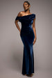 Cowl One Shoulder Velvet Maxi Dress - Navy Blue by Goddiva