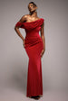 Cowl One Shoulder Velvet Maxi Dress - Red by Goddiva