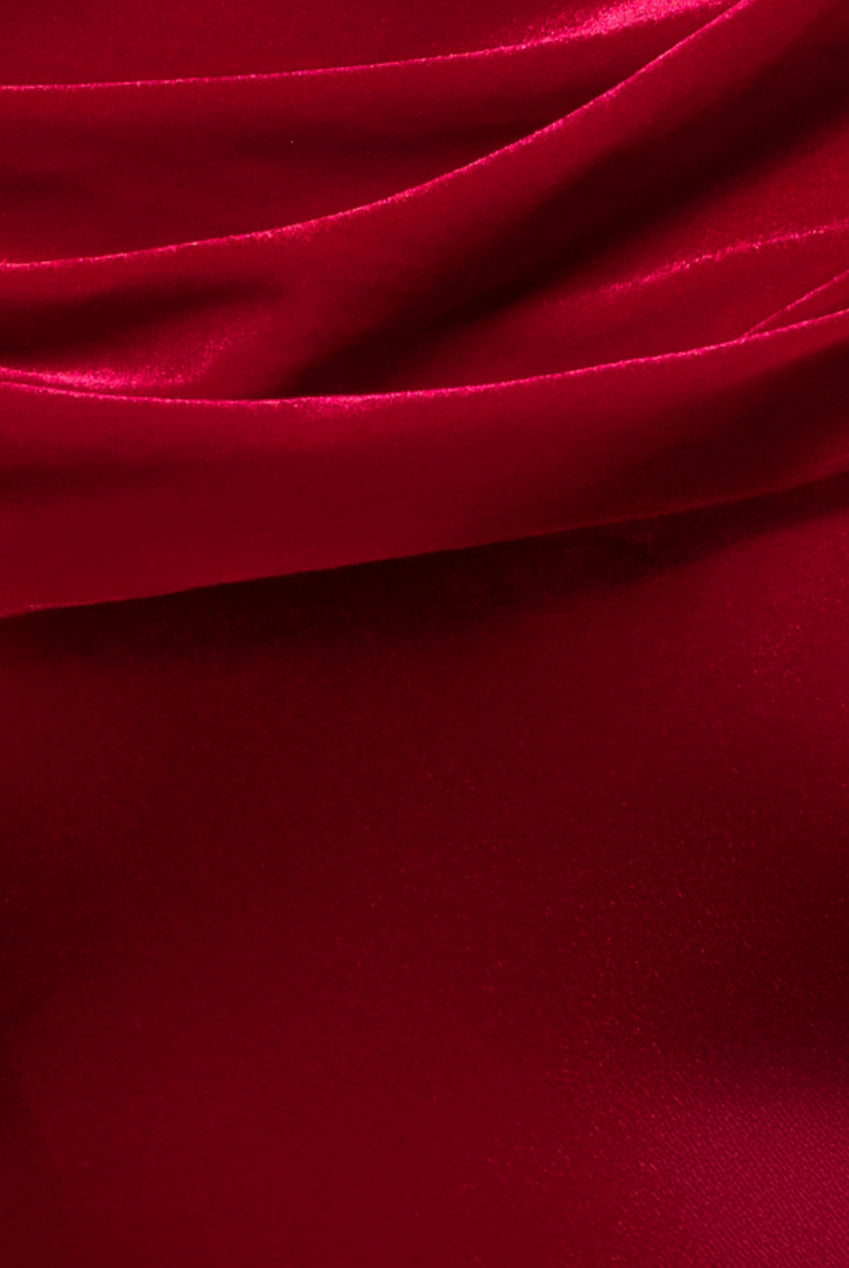 Cowl One Shoulder Velvet Maxi Dress - Red DR4504