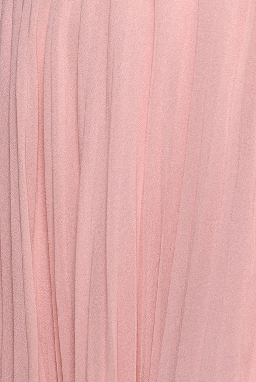 Cowl Neck One Shoulder A Line Chiffon Maxi Dress - Blush Pink DR4506