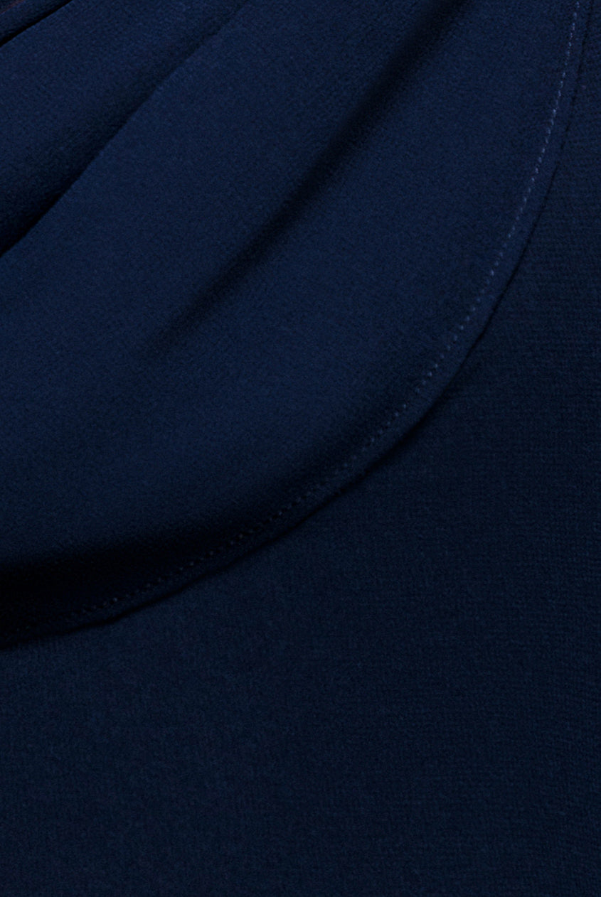 Cowl Neck One Shoulder A Line Chiffon Maxi Dress - Navy Blue DR4506