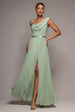 Cowl Neck One Shoulder A Line Chiffon Maxi Dress - Sage Green by Goddiva