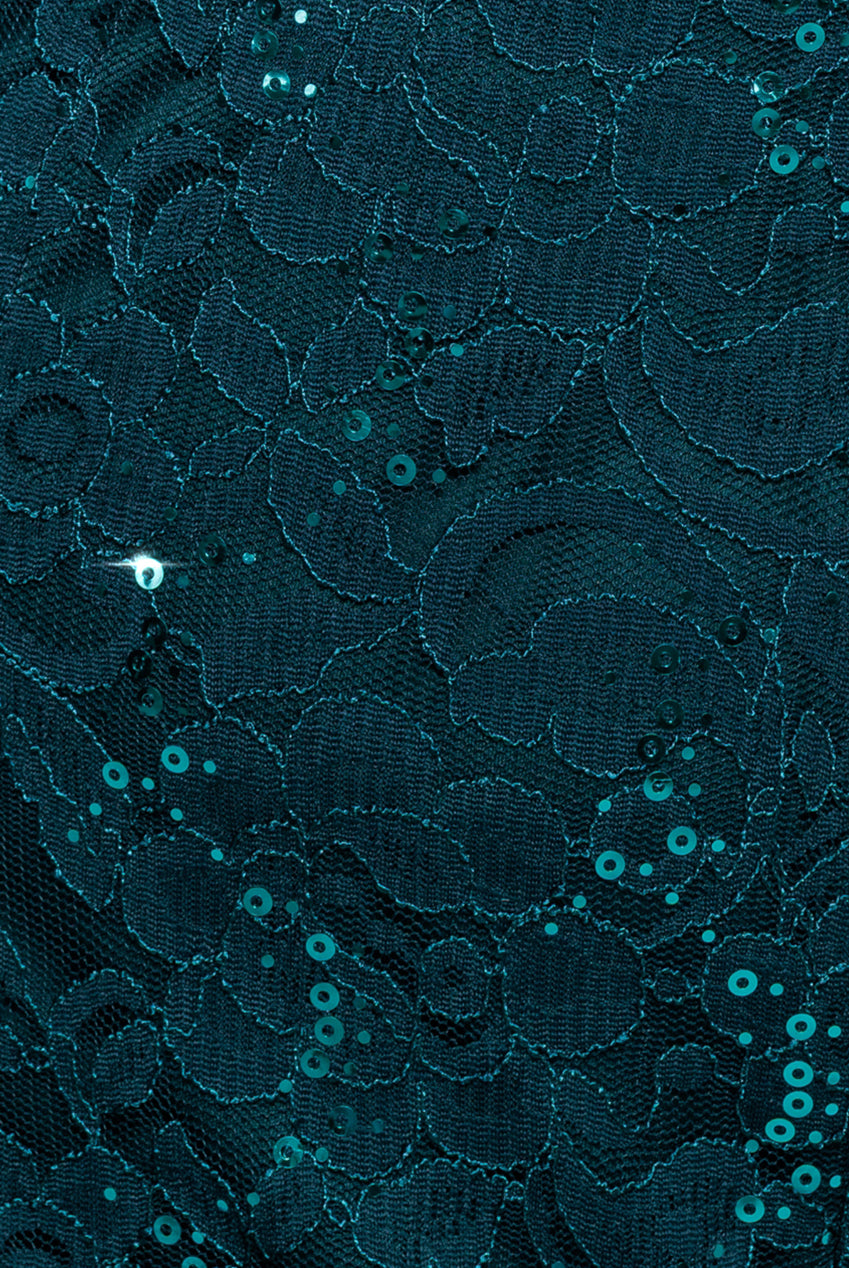 Sequin Lace Puff Sleeve Fit & Flare Midi Dress - Teal Blue DR4508