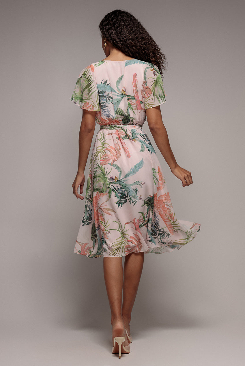 Floral Printed Flutter Sleeve Chiffon Midi Dress - Off White DR4515