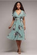 Floral Printed Flutter Sleeve Chiffon Midi Dress - Sage Green by Goddiva