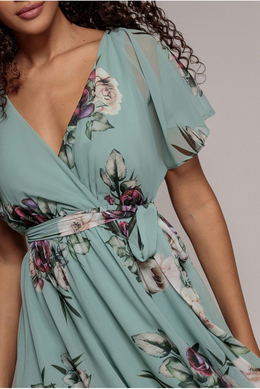 sage green flutter sleeve dress Flutter Sleeve V-Neck A-Line Chiffon Bridesmaid Dress in Sage, Sage / 18 main image 1