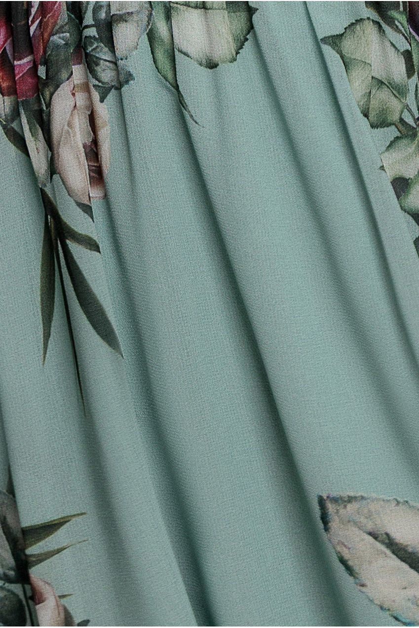 Floral Printed Flutter Sleeve Chiffon Midi Dress - Sage Green DR4515