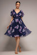 Printed Lurex A-Line Flutter Sleeve Midi Dress - Navy by Goddiva